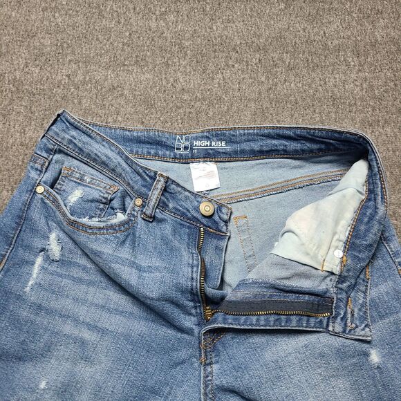 Womens Jeans 11 High Rise Blue Distressed Grunge Denim Pants Rips Holes - Picture 5 of 8